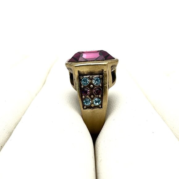 Heidi Daus Purple Blue Crystal Bronze Statement Ring Size 6 - Picture 2 of 4
